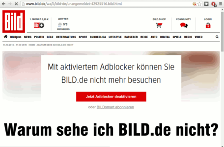 BILD Online reagiert auf Browser mit Ad Blockern