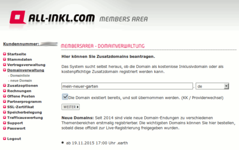 Bei all-inkl eine Domain importieren