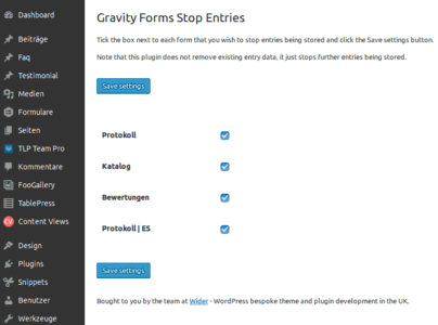 Gravity Forms stop entries Plugin