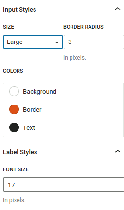 Style-Optionen (hauptsächlich Farbe und Schriftgröße)