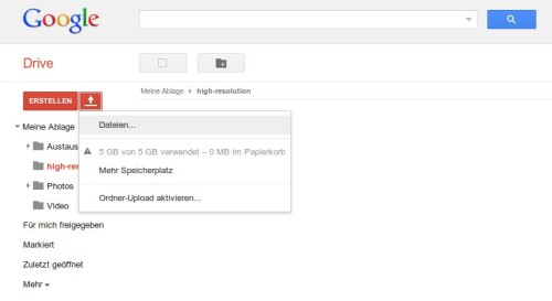 Ein hochauflösendes Bild nach Google Drive laden