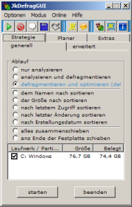 Defragmentieren mit JkDefrag Defragmentieren mit JkDefrag