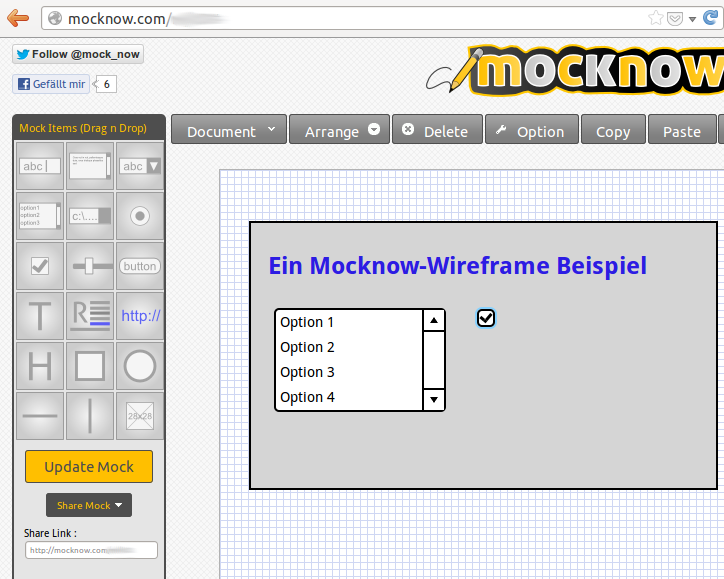 Mocknow – ein kostenloses online Wireframe-Mockup-Tool