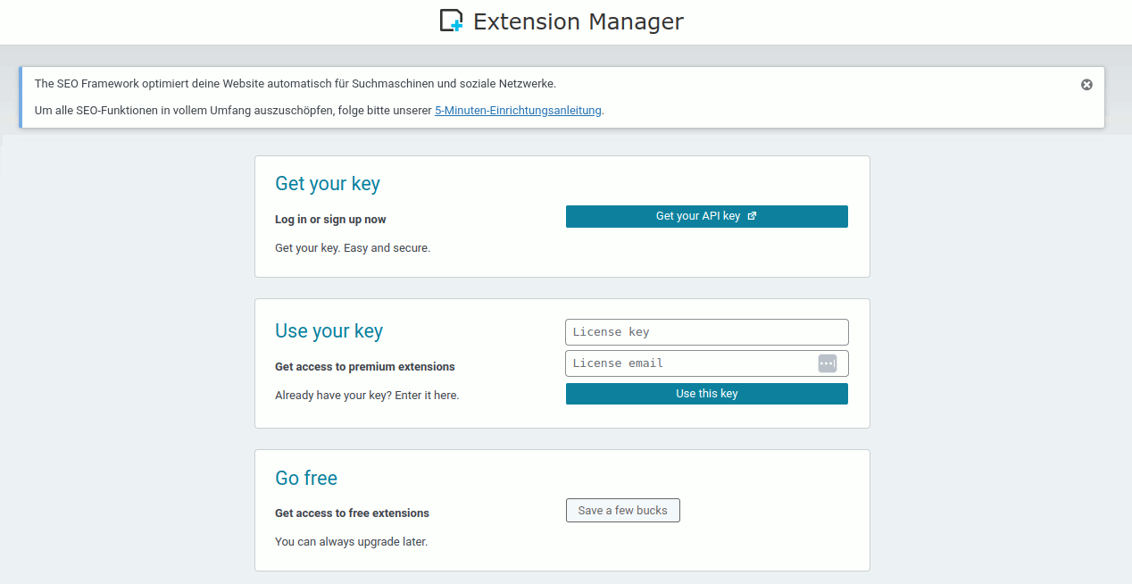 The SEO Framework: kostenlose Variante des Extension Managers