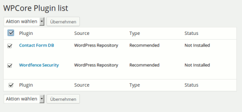Plugin Liste zur Installation | WP Core